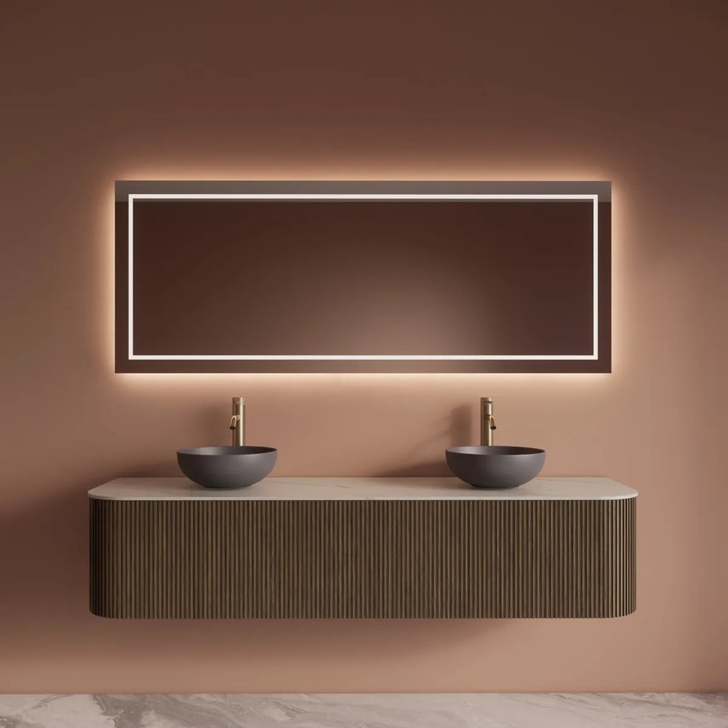Gliss Design Alluro badmeubel ribbelfront met ronding links/rechts 180cm ash grey en wit marmer toppaneel