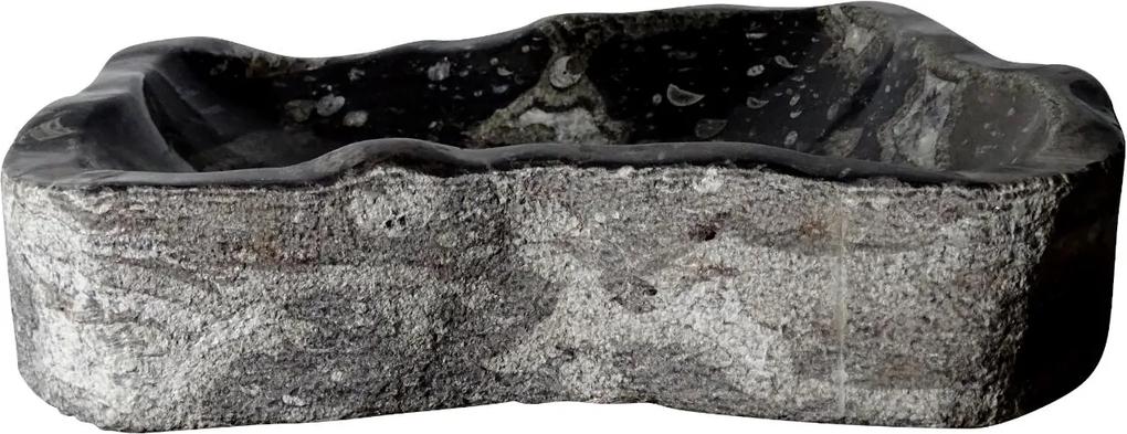 Zwart marmeren waskom | Eeuwenoud Orthoceras Fossiel | 41 x 56 x 12 cm