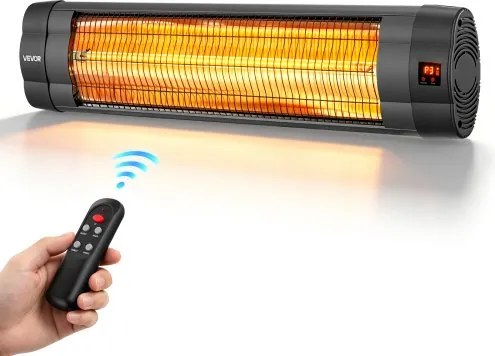 VEVOR Infraroodkachel 2500W Elektrische Infraroodkachel Wandmodel, Infraroodkachel voor Tuin, Terras, Balkon, Bedieningspaneel &amp; Afstandsbediening, 3 Warmtestanden, 24-uurs Timer, Hittebestendig PP-materiaal
