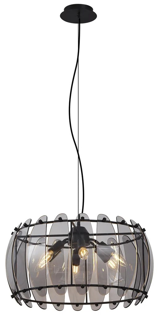 Design hanglamp zwart met smoke glas rond 6-lichts - Mochan