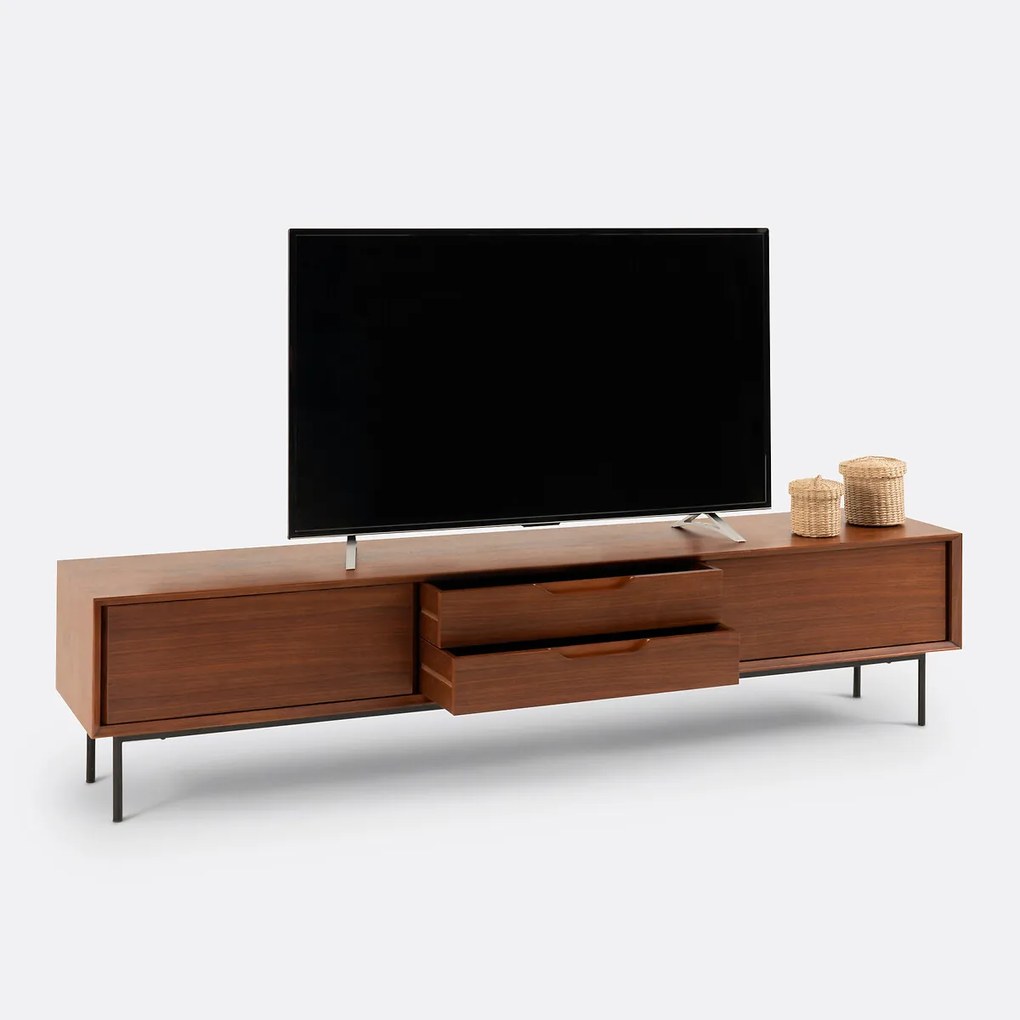 Tv-meubel, 2 deuren en 2 lades, notenhoutfineer, NOYETO