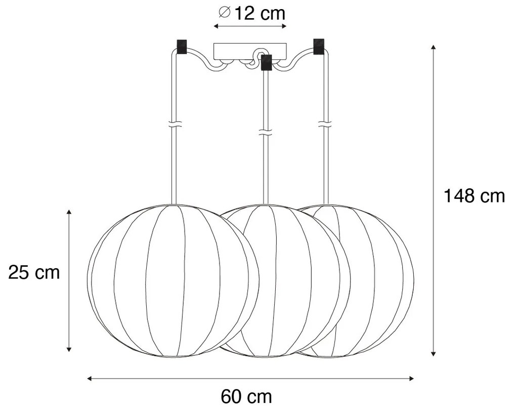 Stoffen Design hanglamp wit zijden 30 cm 3-lichts - Plu Design E27 bol / globe / rond Binnenverlichting Lamp