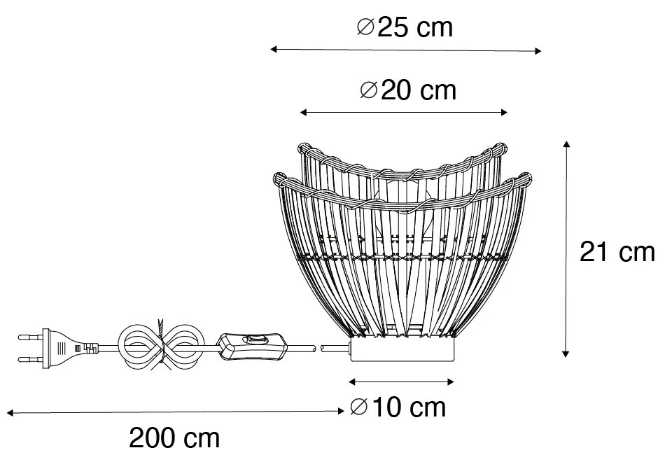 Oosterse tafellamp zwart bamboe 25cm - PuaOosters E27 rond Binnenverlichting Lamp