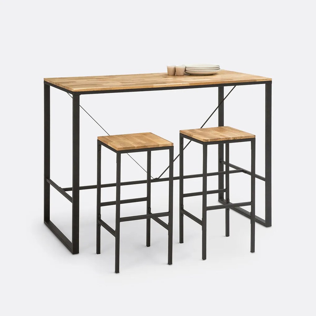 Hoge bartafel, eik en staal, 4 tot 6 personen, HIBA