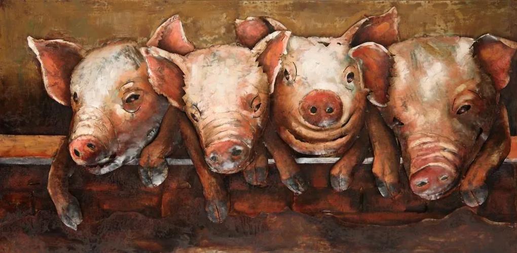 Schilderij - Metaalschilderij - Vrolijke varkens, 120x60cm