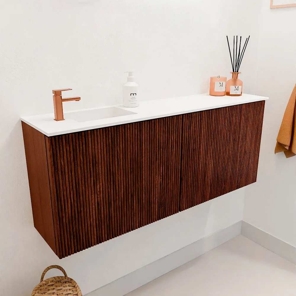 Mondiaz Joya 100cm toiletmeubel ruby met wastafel faye links 1 kraangat talc