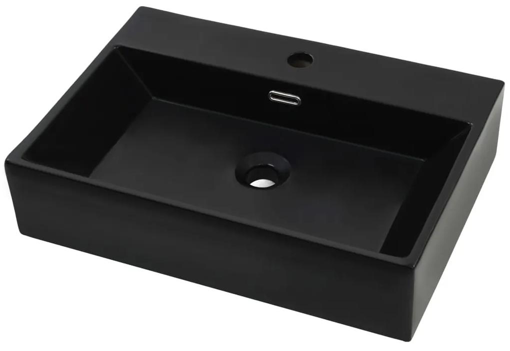 vidaXL Wastafel met kraangat 60,5x42,5x14,5 cm keramiek zwart