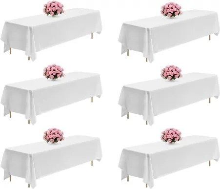VEVOR 6 x Tafelkleed 2286x3353 mm, Herbruikbare Tafelkleedbeschermer, Machinewasbaar Polyester Tafelkleed voor Feesten, Bruiloften, Banketten, Formele Evenementen, Wit