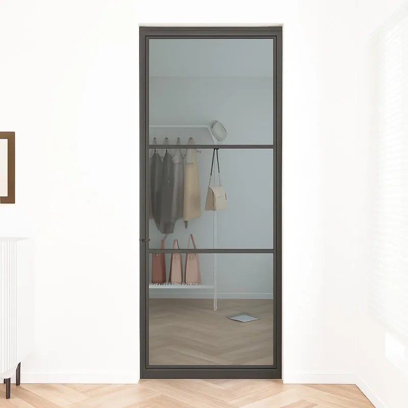 Stalen taatsdeur - Loft zwart - 3 vaks rook glas - 93 x 231,5 cm
