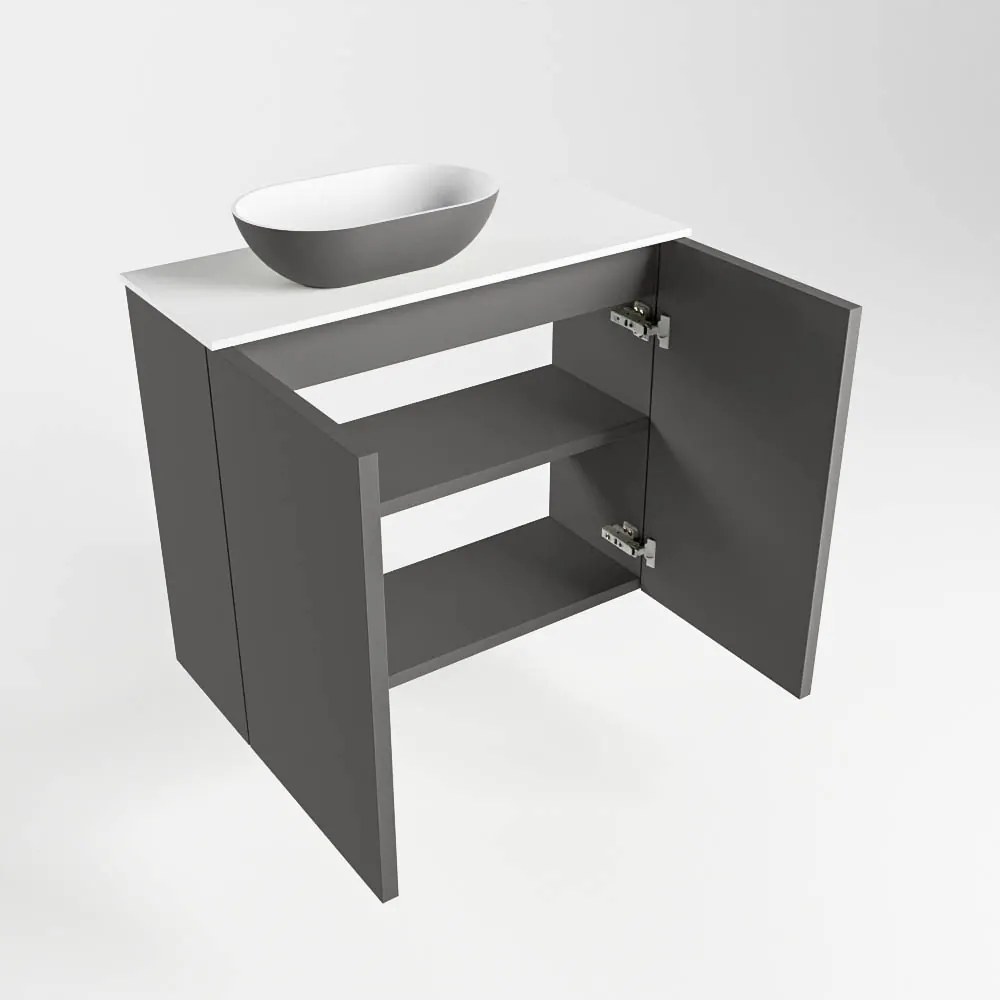 Mondiaz Fowy toiletmeubel 60cm dark grey met antraciete waskom links zonder kraangat