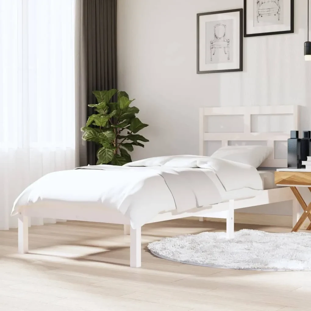 vidaXL Bedframe massief hout wit 75x190 cm 2FT6 Small Single