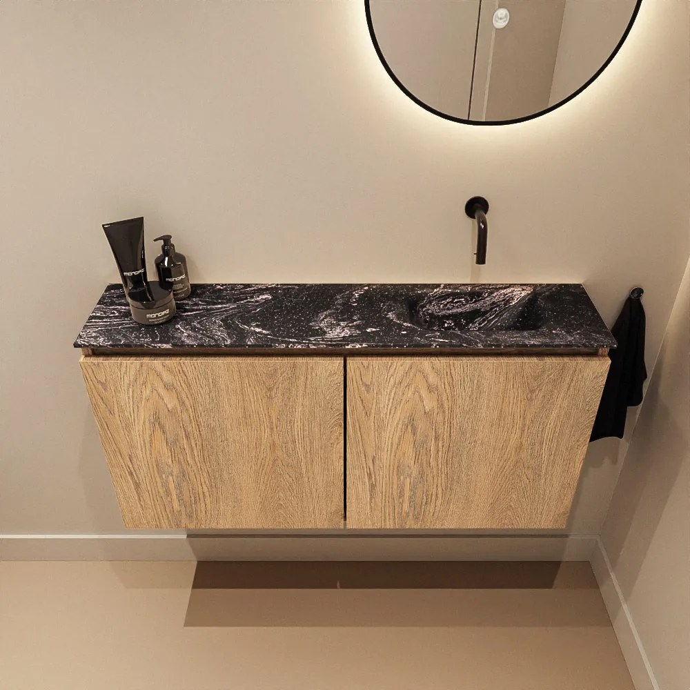 Mondiaz Ture DLux toiletmeubel 100cm washed oak met wastafel lava rechts zonder kraangat