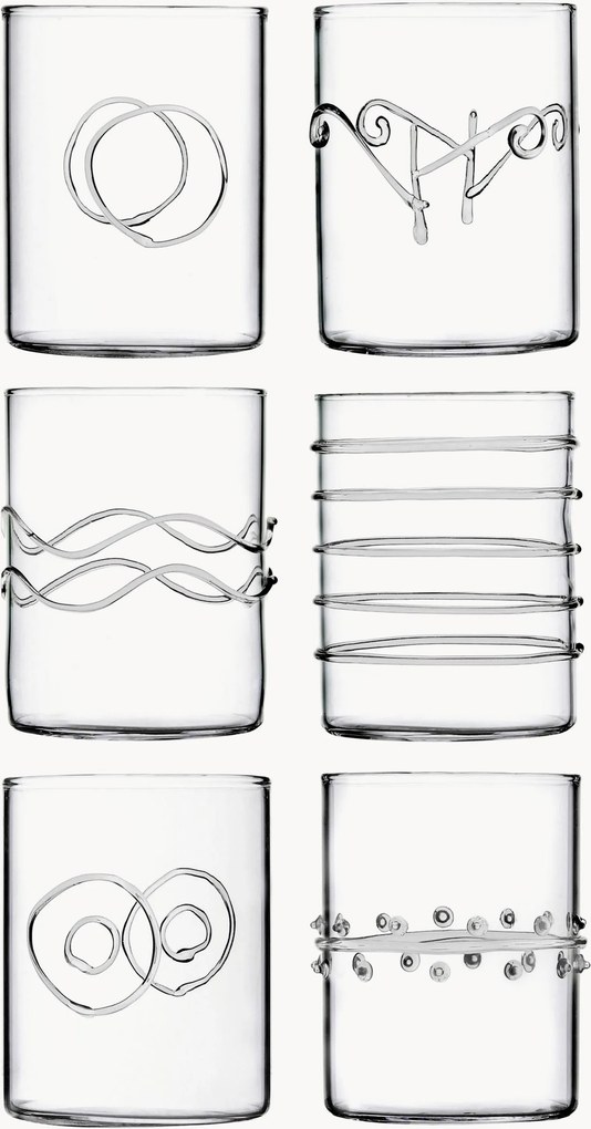 Handgemaakte borosilicaatglazen Deco' Clear, 6-delig