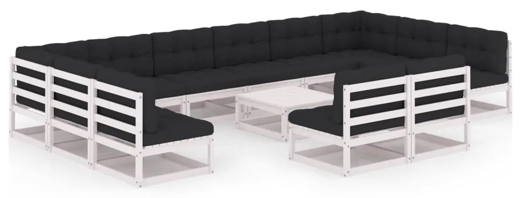 vidaXL 13-delige Loungeset met kussens massief grenenhout wit