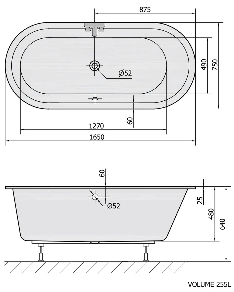 Polysan Astra Oval bad 165x75x48cm wit