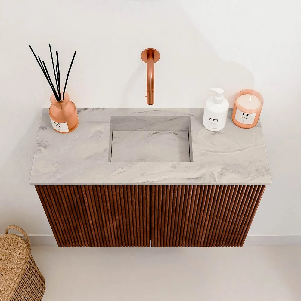 Mondiaz Joya DLux 60cm toiletmeubel ruby met wastafel faye midden zonder kraangat glace