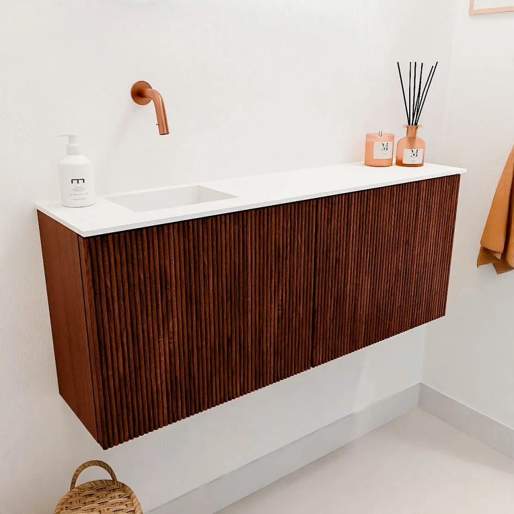 Mondiaz Joya 100cm toiletmeubel ruby met wastafel faye links zonder kraangat talc