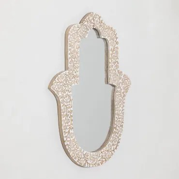 Hamsa Mangohouten Wandspiegel Vintage Wit Hout - Sklum