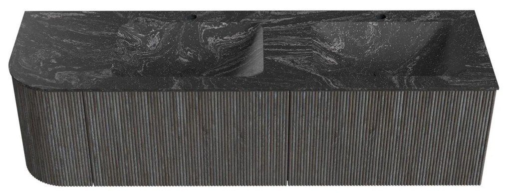 Mondiaz Kurve-dlux 155cm badmeubel ronding links shadow met 2 lades en 1 deur en wastafel leaf dubbel/rechts 2 kraangaten lava