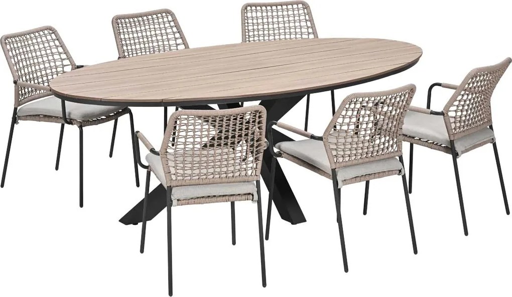 Garden Impressions Natas tuinset sand 7-delig - Tulli tuintafel ovaal 220x115 cm