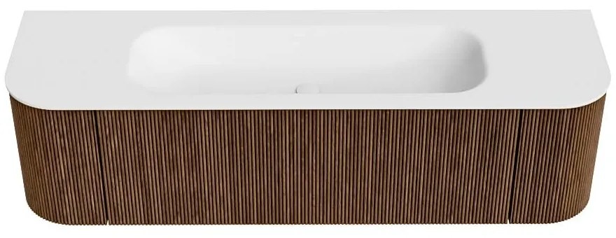 Mondiaz Kurve 160cm badmeubel ronding links/rechts walnut met 1 lade en 2 deuren en wastafel big medium midden 1 kraangat