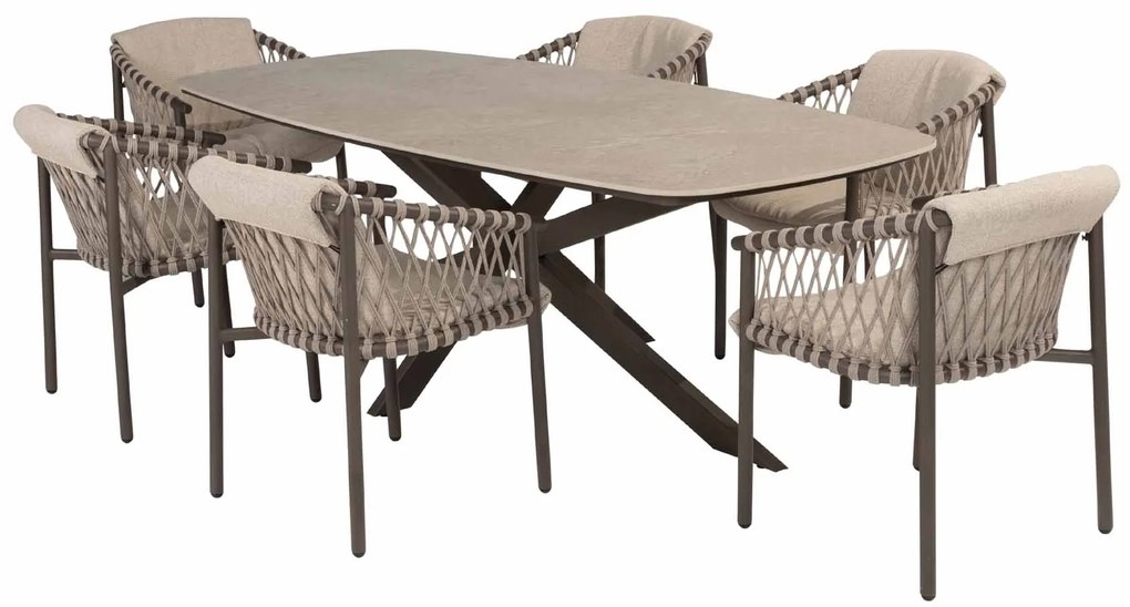 4 Seasons Outdoor Allora tuinset terre met Prado tafel met keramisch blad 240 cm Tuinset bruin weerbestendig