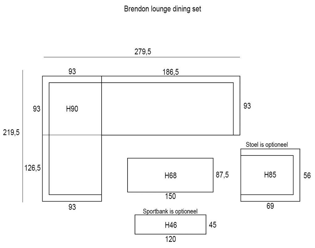 Garden Impressions Brendon lounge dining set 4-delig links - mint grijs