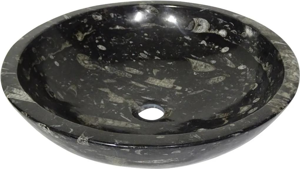Zwart marmeren waskom | Eeuwenoud Orthoceras Fossiel | 45 x 45 x 13 cm