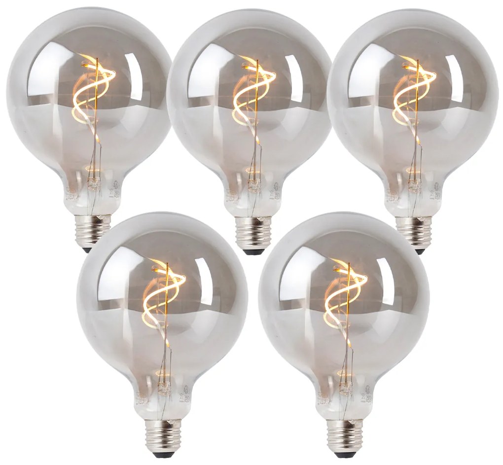 Set van 5 E27 dimbare LED lampen smoke G125 4W 130 lm 1900K