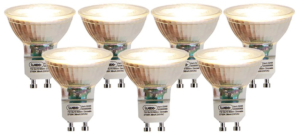 Set van 7 GU10 dimbare LED lampen 7W 500 lm 2700K