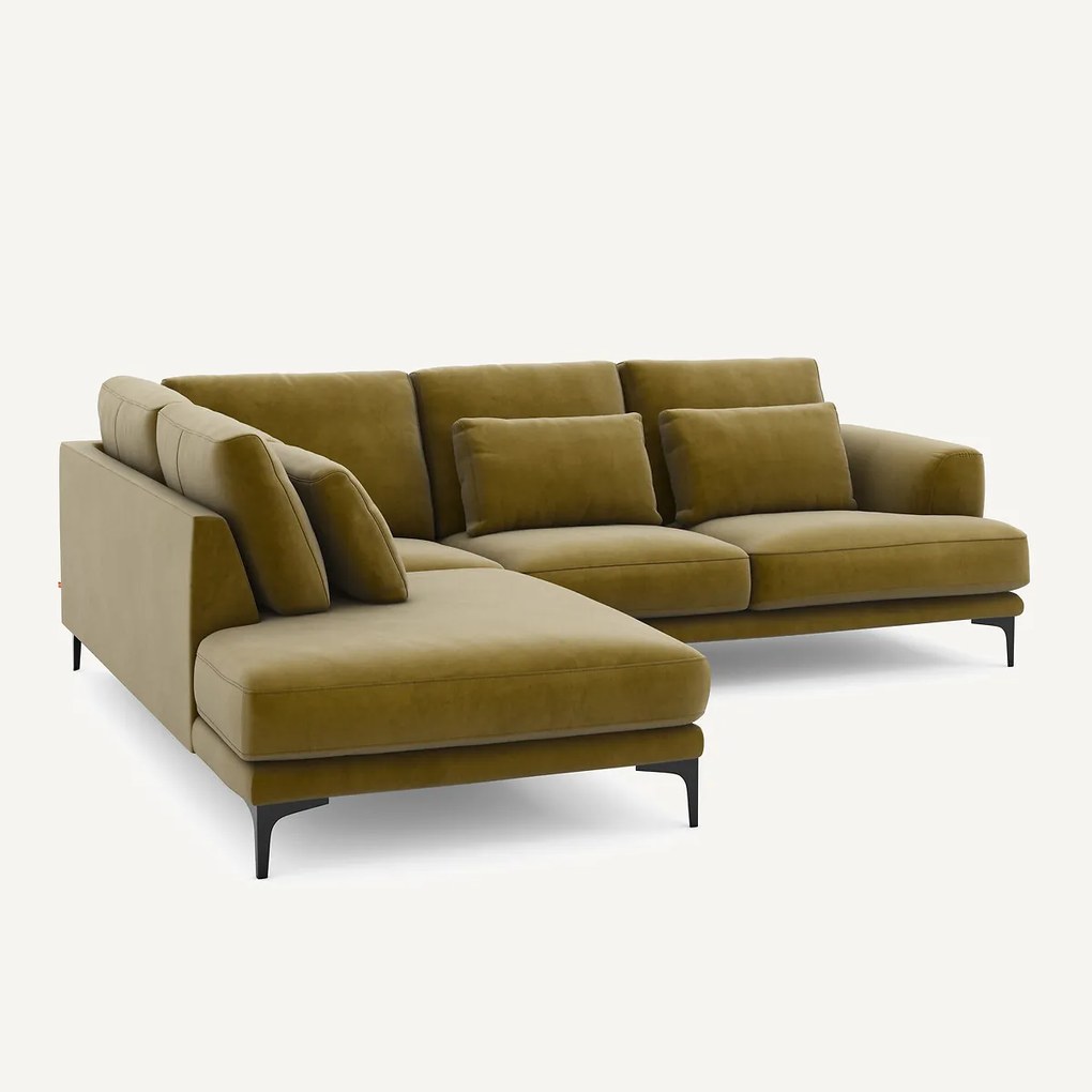 Linkse hoekbank met leuning in fluweel, Marsile