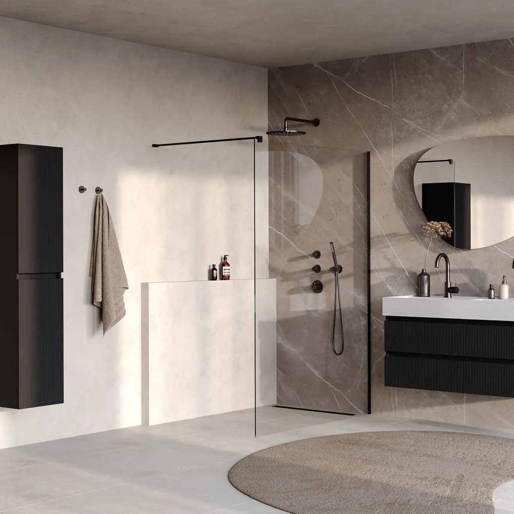 Brauer Oblivion inloopdouche helder glas 130cm zwart mat