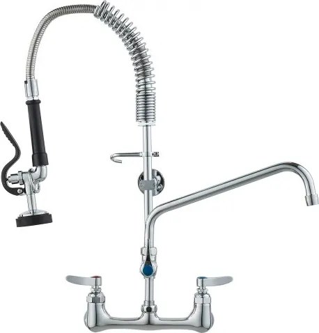 VEVOR Commerciële kraan met voorspoeldouche, 63 cm hoog, 305 mm draaibare uitloop, aan de muur gemonteerde keukenkraan, messing constructie met uittrekbare sproeier, voor 1/2/3-hokjes wastafel