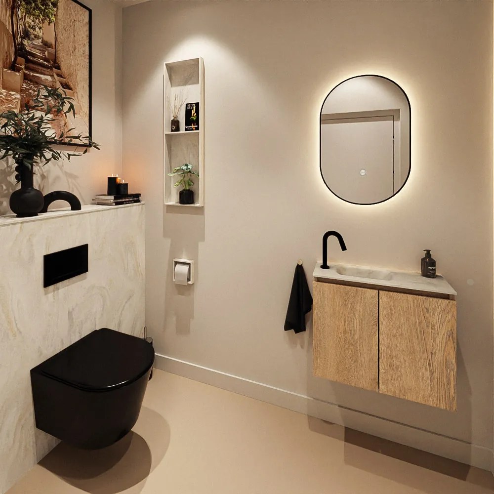 Mondiaz Ture DLux toiletmeubel 60cm washed oak met wastafel ostra links met kraangat