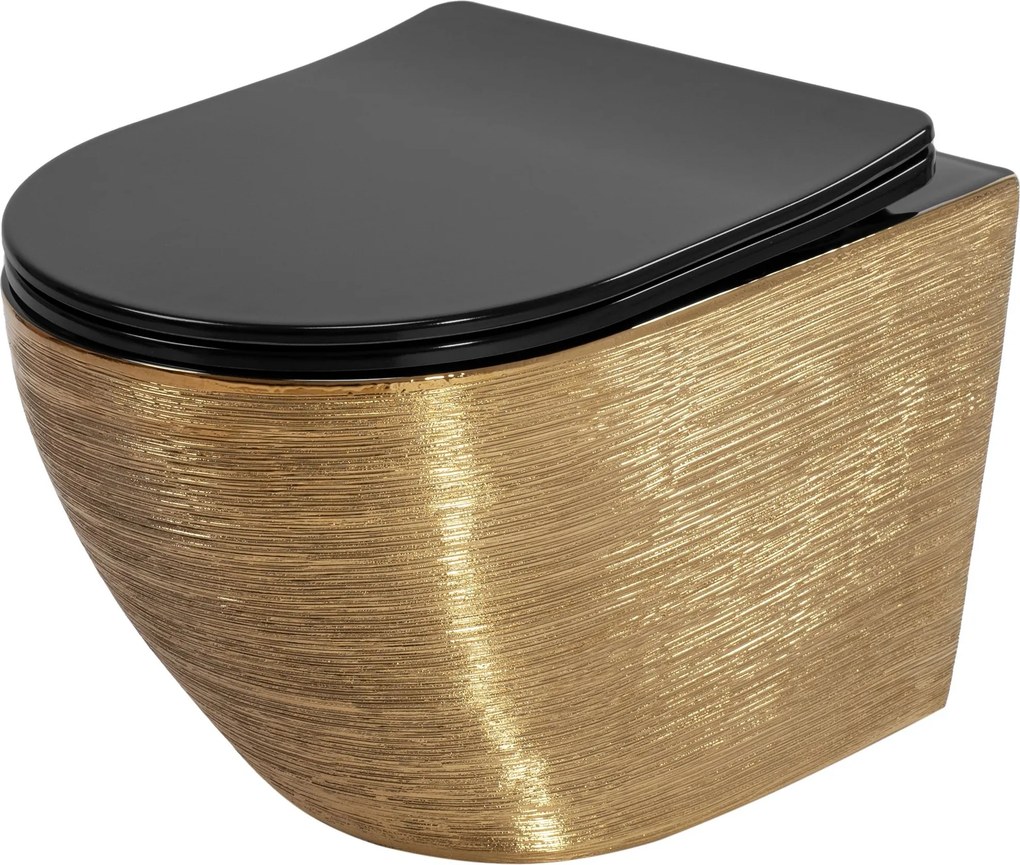 Hangende toilet Rea Carlo Mini Flat Black Gold Brush