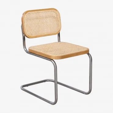 Set Van 4 Eetkamerstoelen In Rotan Tento Natuurlijk Hout & Grijs – Chroom - Sklum