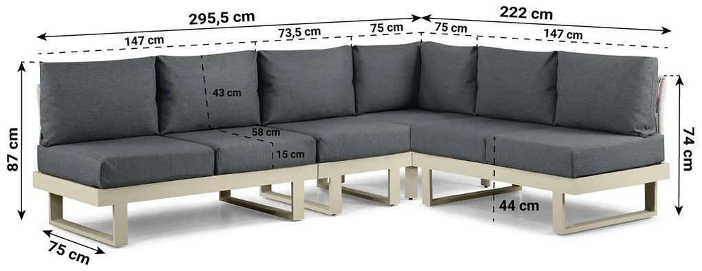 Hoek loungeset 6 personen Aluminium Taupe  Lifestyle Garden Furniture Lorenzo