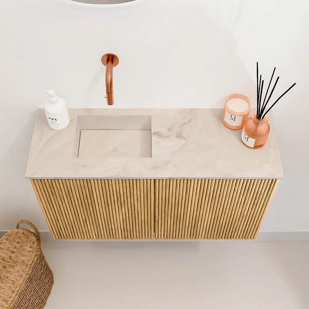 Mondiaz Joya DLux 70cm toiletmeubel oak met wastafel faye links zonder kraangat frappe