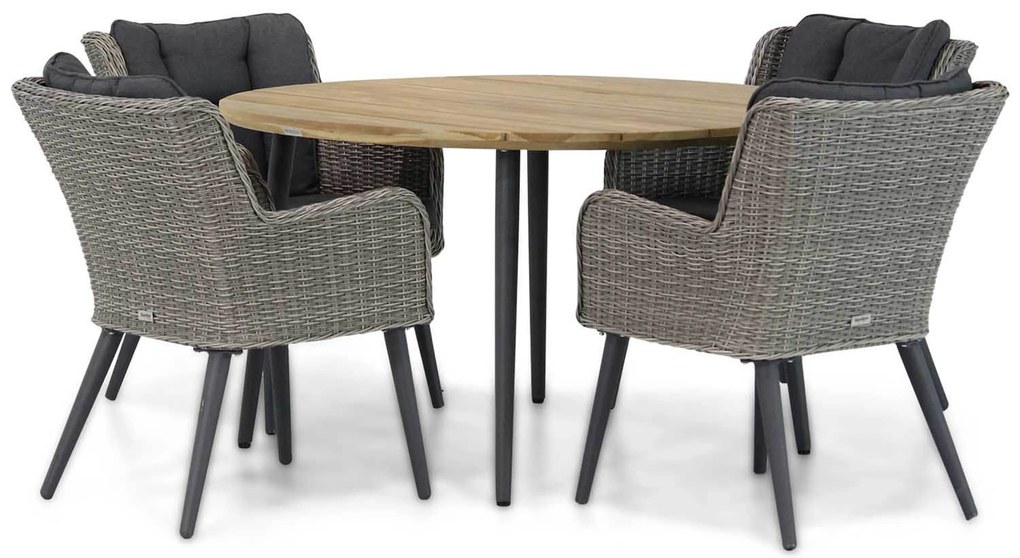Tuinset Ronde Tuintafel 4 personen 130 cm Wicker Grijs Garden Collections Boston/Montana