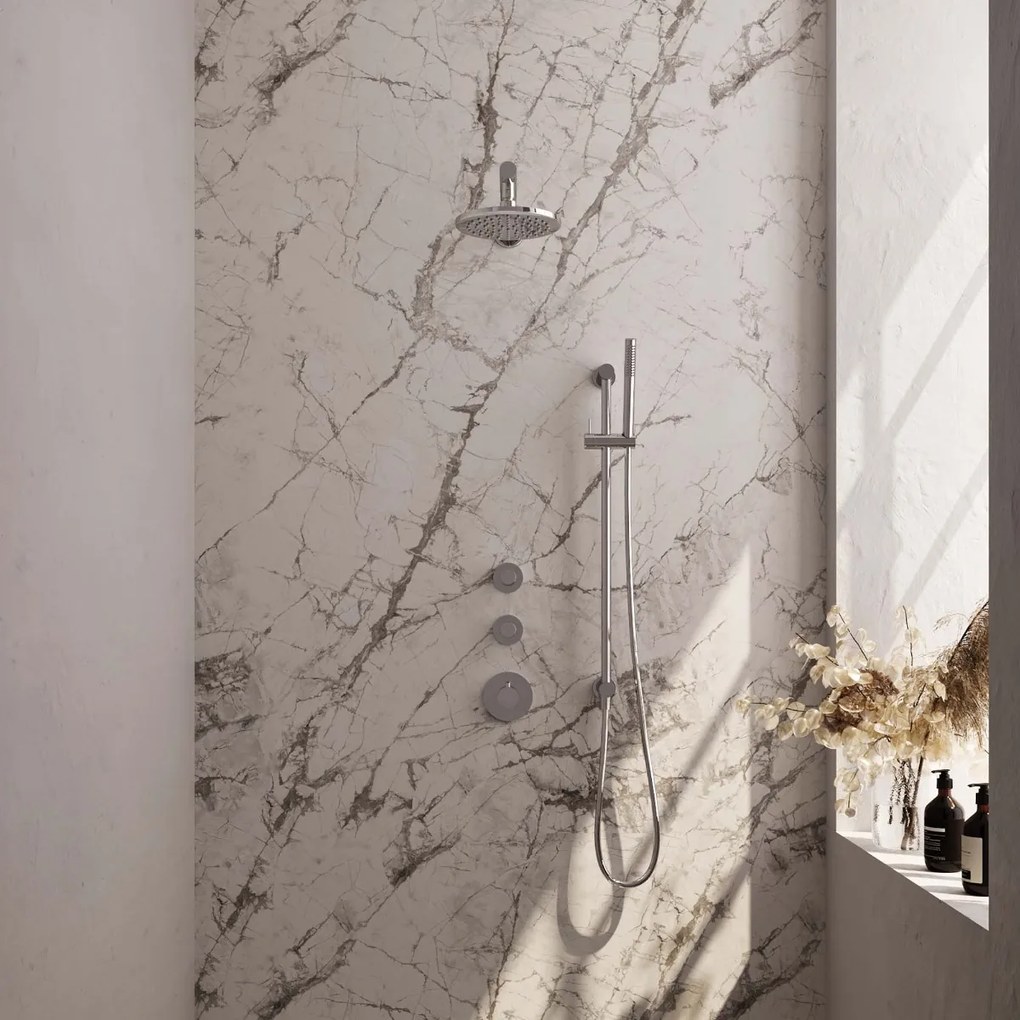 Brauer Chrome Edition complete inbouw regendouche met staafhanddouche, rechte wandarm, glijstang en hoofddouche 20cm set 13 chroom