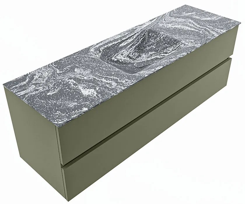 Mondiaz Vica DLux badmeubel 150cm army 2 lades met wastafel lava midden 1 kraangat