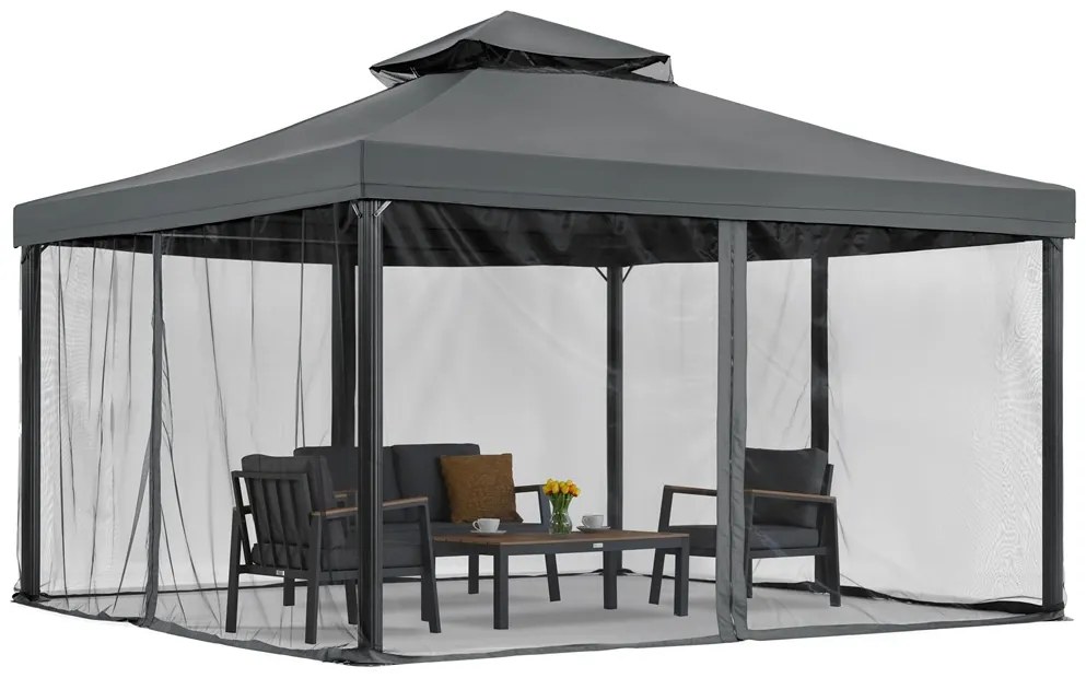Antraciet tuinpaviljoen met klamboe Valencia 4x4 m Tuinpunt