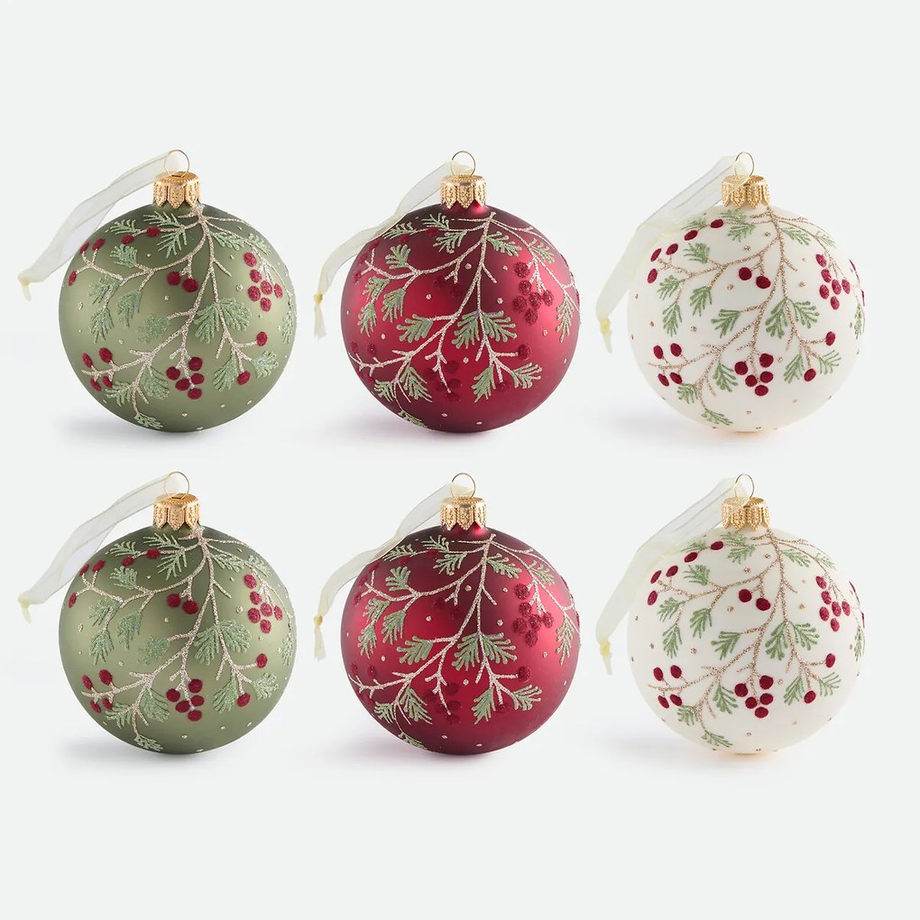 Set van 6 glazen kerstballen, CASPAR
