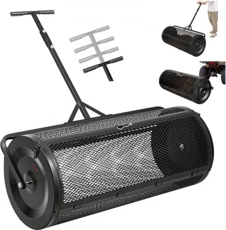 VEVOR Compoststrooier 204 L, 112 cm Turfstrooier met duw-/trekhendel, turfstrooier, in 4 standen in hoogte verstelbaar, gepoedercoat stalen compostrol, meststrooier voor planten en zaaien, zwart