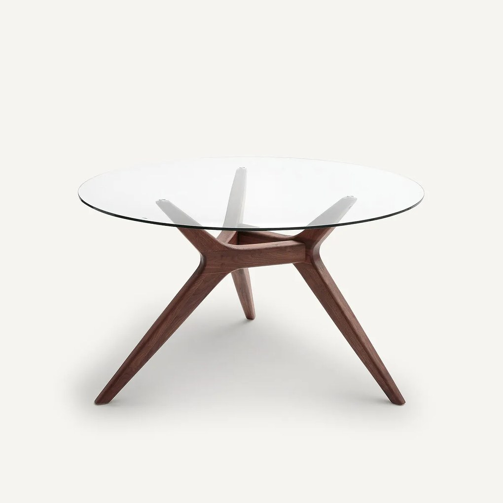 Ronde tafel diameter 130 glas en notenhout, Maricielo