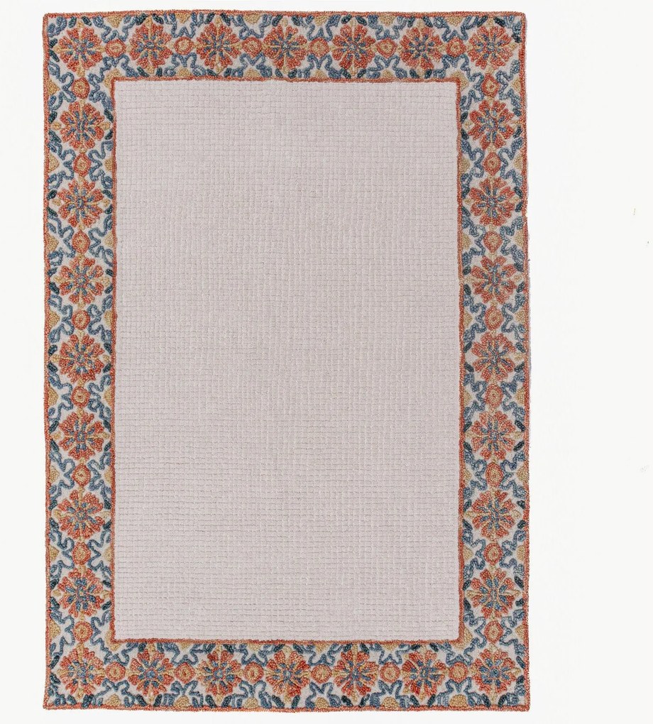 Handgetuft laagpolig wollen vloerkleed Myla Floral Frame