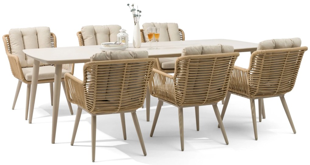 Tuinset 6 personen 240 cm Aluminium/wicker Taupe Coco Custa/Vienna