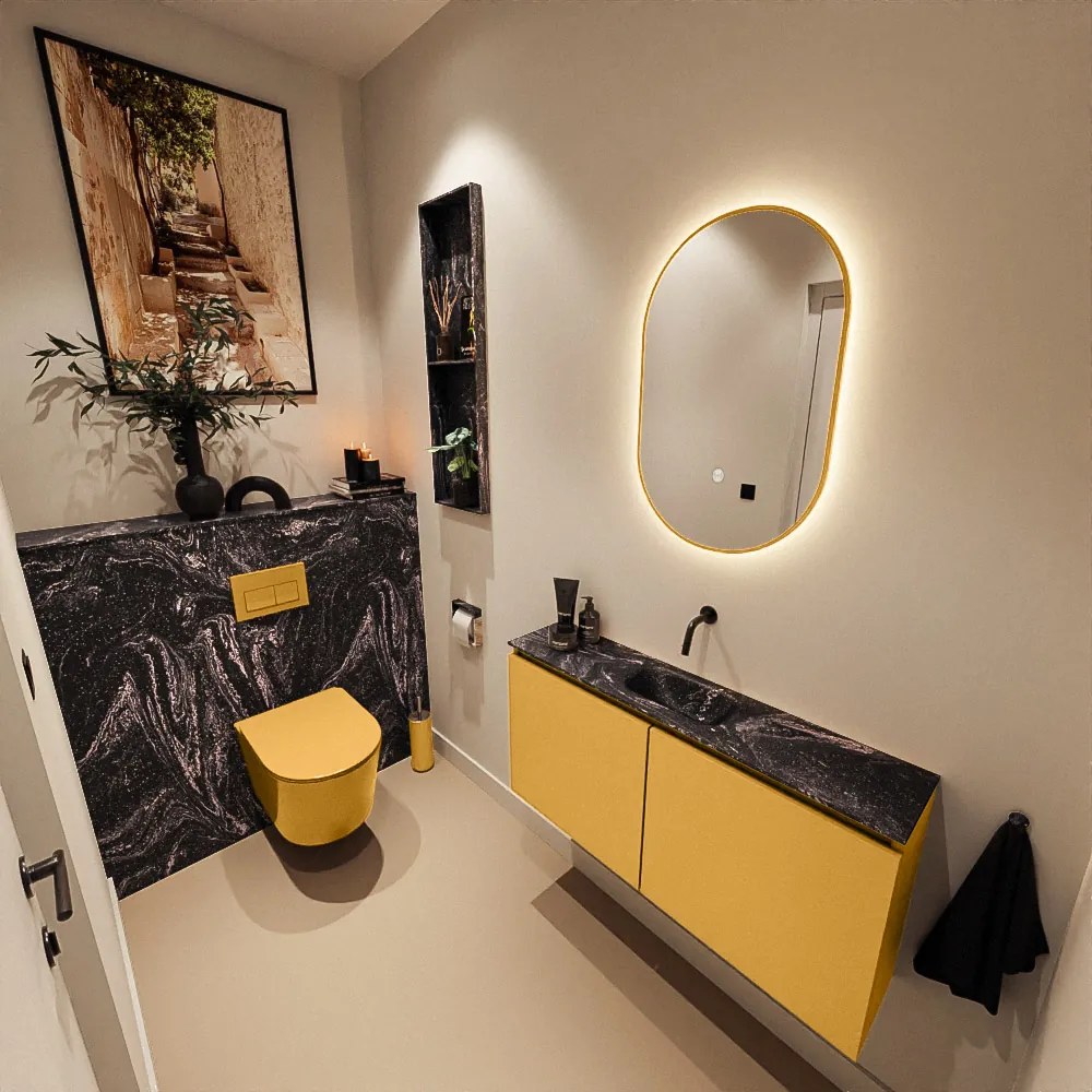 Mondiaz Ture DLux toiletmeubel 100cm ocher met wastafel lava midden zonder kraangat