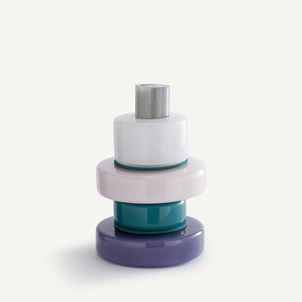 Vaas met 4 ringen van geblazen glas, H25 cm, Maveo