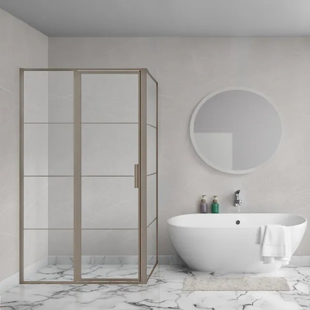 Aqua Vista Triple Front draaideur - 100x200 cm - met vast deel - Gun Metal Light R-GML-C100-FFF